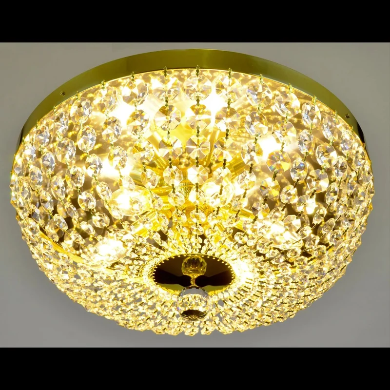 Casa Padrino Luxus Barock Kristall Deckenleuchte Gold Ø 45 x H. 18 cm - Prunkvolle Messing Deckenleuchte mit böhmischem Kristallglas - Barock Möbel - Edel & Prunkvoll