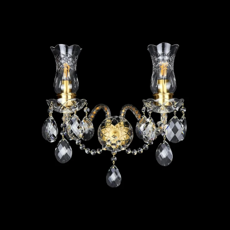 Casa Padrino Luxus Barock Kristall Wandleuchte Gold 38 x 18 x H. 26 cm - Prunkvolle Messing Wandleuchte mit böhmischem Kristallglas - Barock Möbel - Edel & Prunkvoll