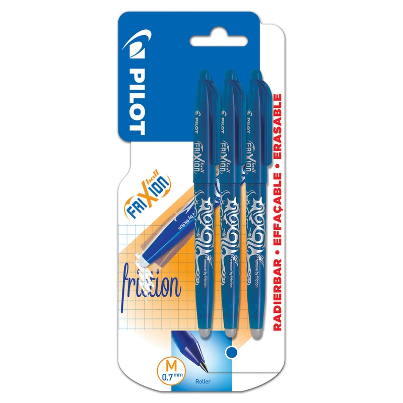 Pilot - FriXion Ball 0.7 - Erasable Gel Ink Rollerball pen - Blue - Medium Tip - 3x Pack