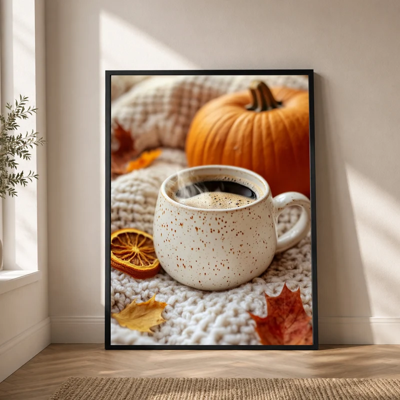 Herbststillleben mit Kaffee Poster