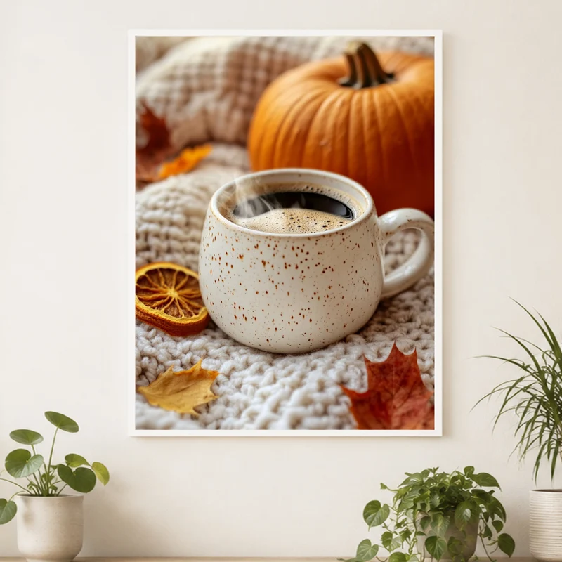 Herbststillleben mit Kaffee Poster
