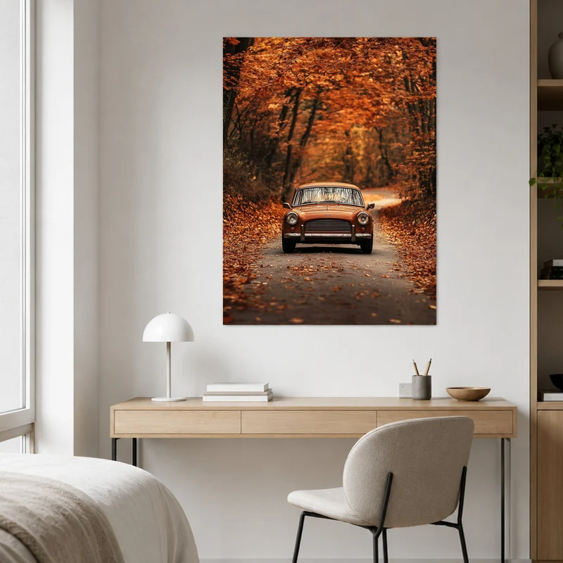 Oldtimer im Herbstwald Leinwand
