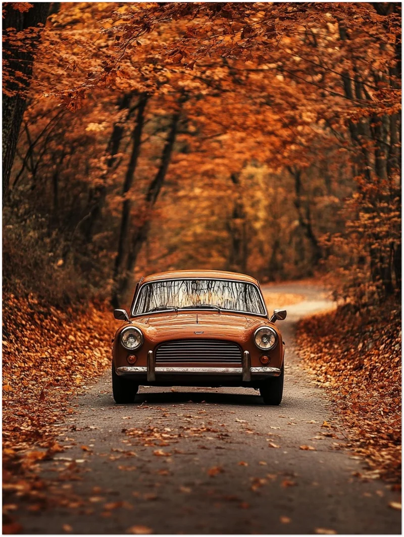 Oldtimer im Herbstwald Poster
