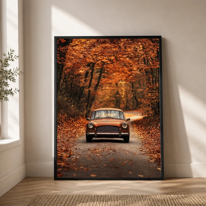 Oldtimer im Herbstwald Poster