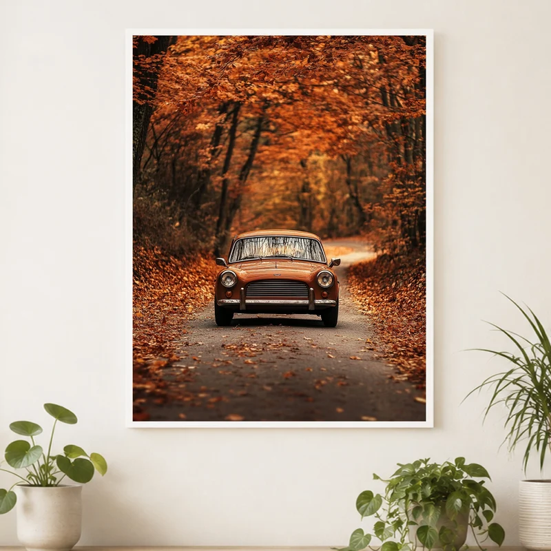 Oldtimer im Herbstwald Poster