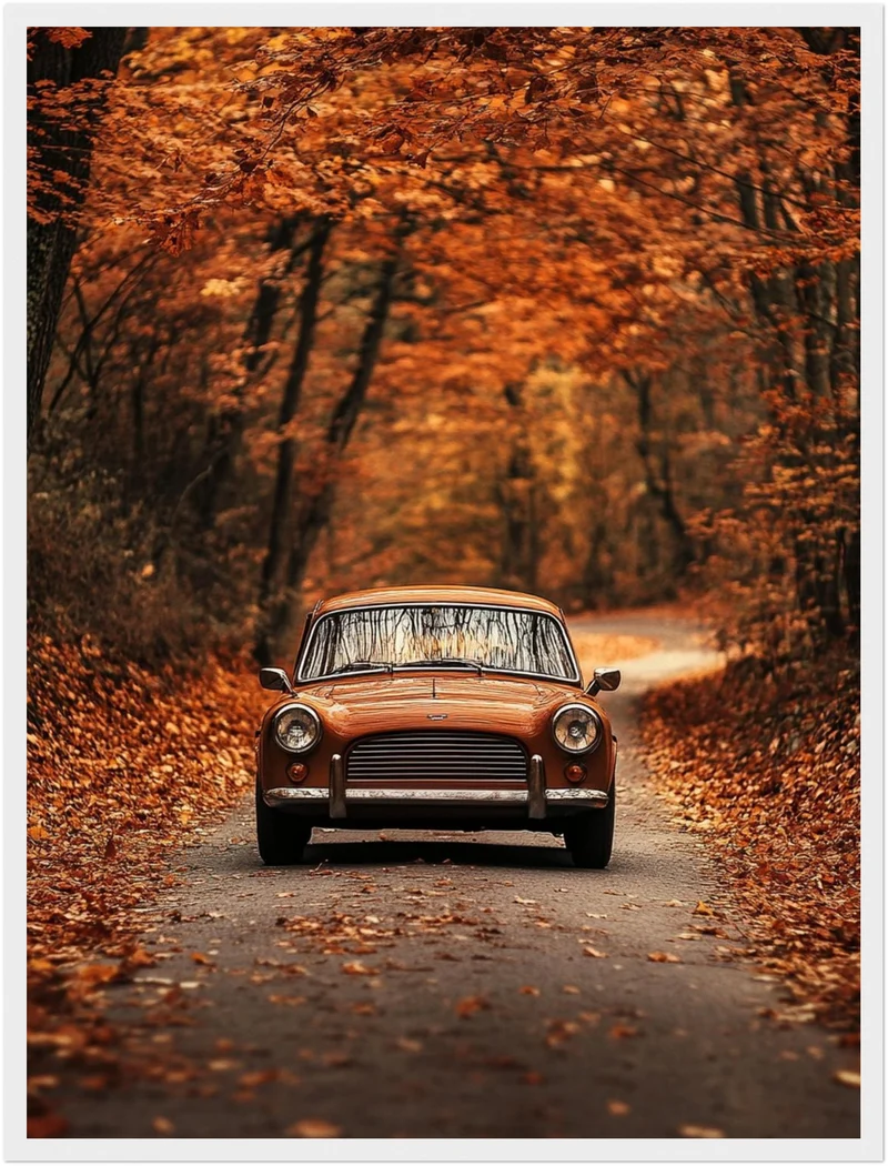 Oldtimer im Herbstwald Poster