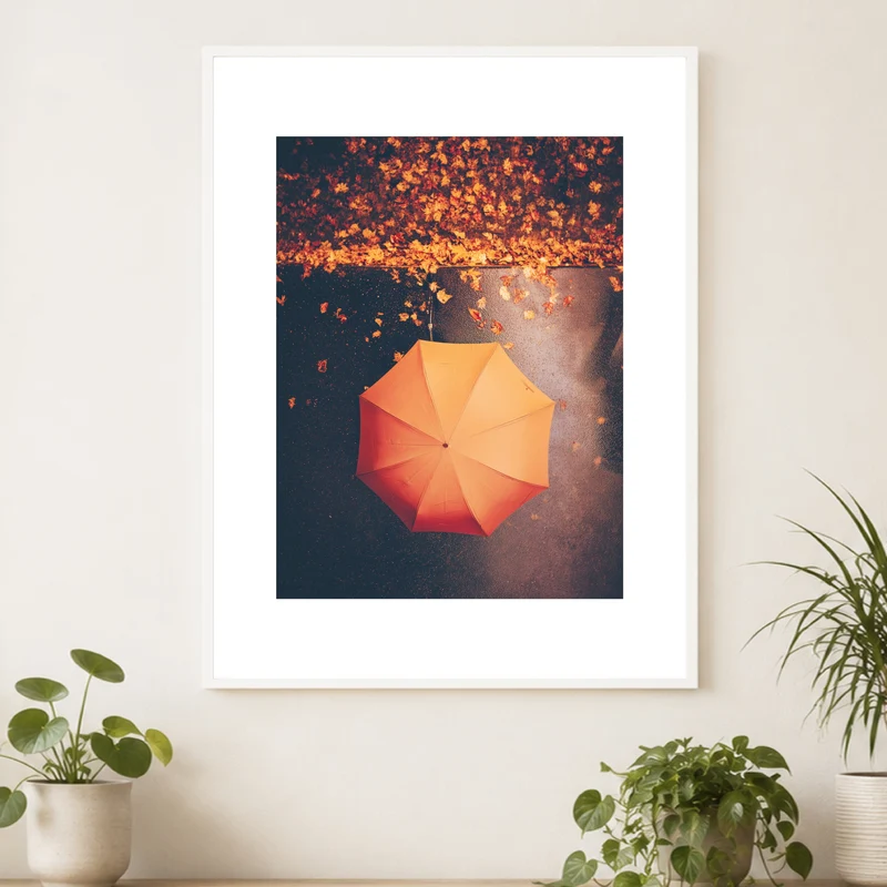 Regenschirm im Herbstregen Poster