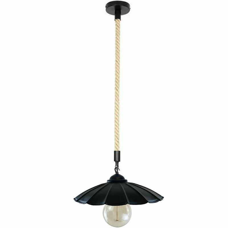 Rustikale Pendelleuchte schwarz in Schirmform mit Seil Ø 22cm|E27~1619