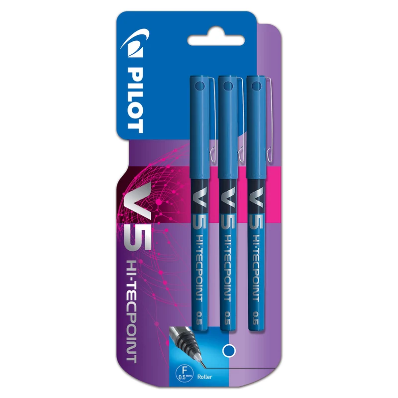 Pilot Hi-Tecpoint V5 - Liquid Ink Rollerball pen - Blue - Fine Tip - 3x Pack
