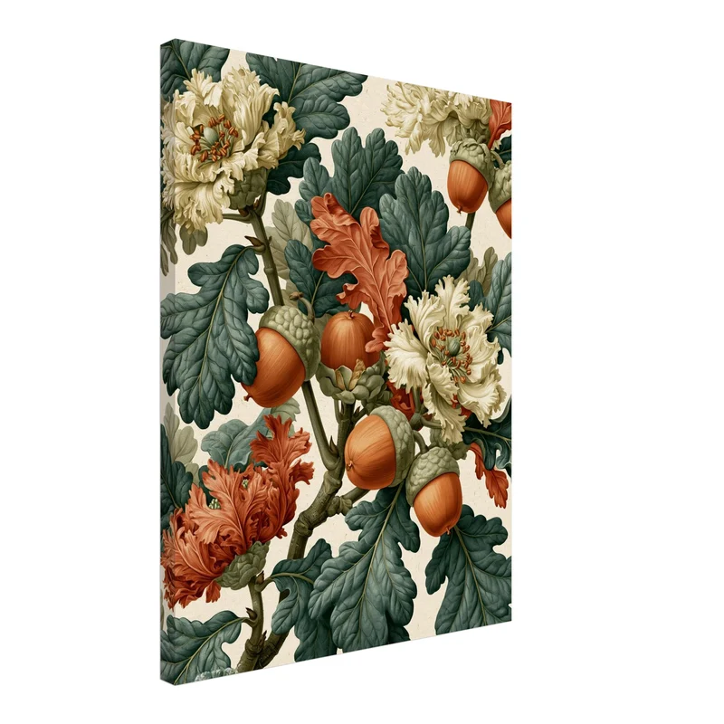 Eicheln und Blüten Retro Leinwand