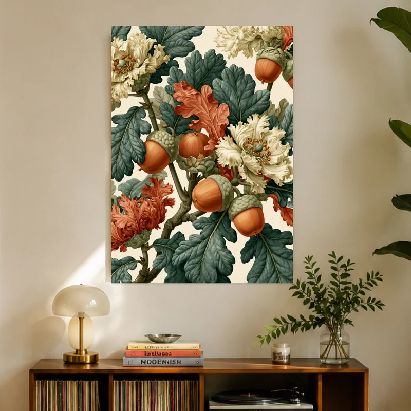 Eicheln und Blüten Retro Leinwand