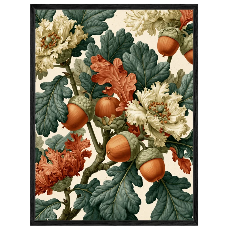 Eicheln und Blüten Retro Leinwand