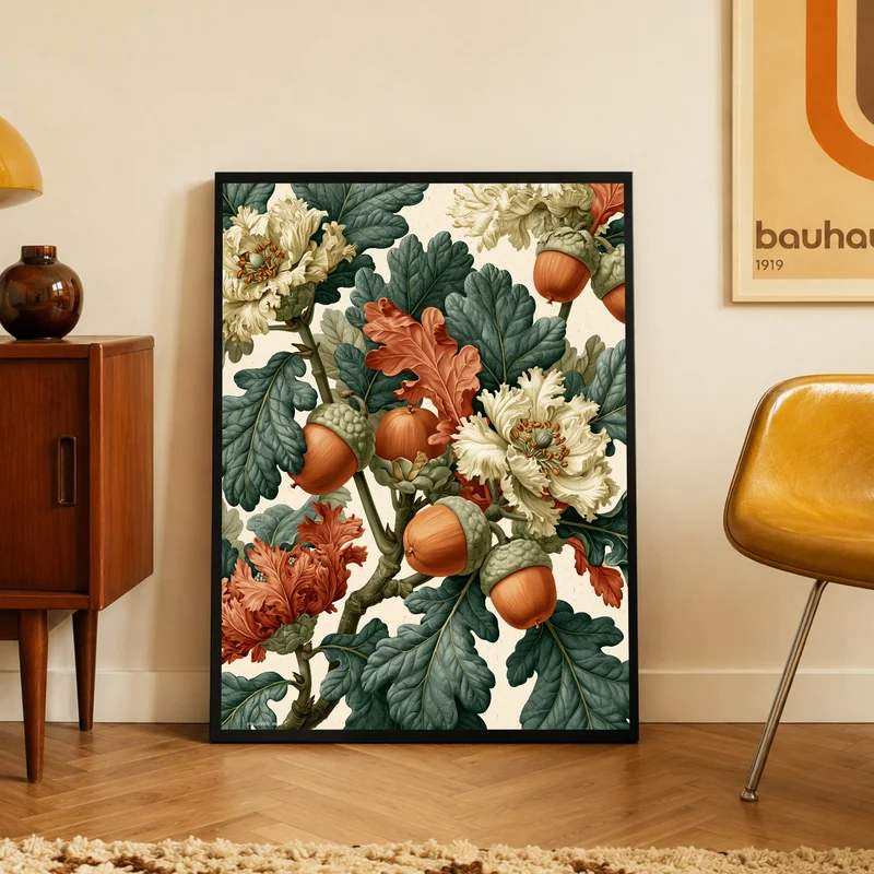 Eicheln und Blüten Retro Poster