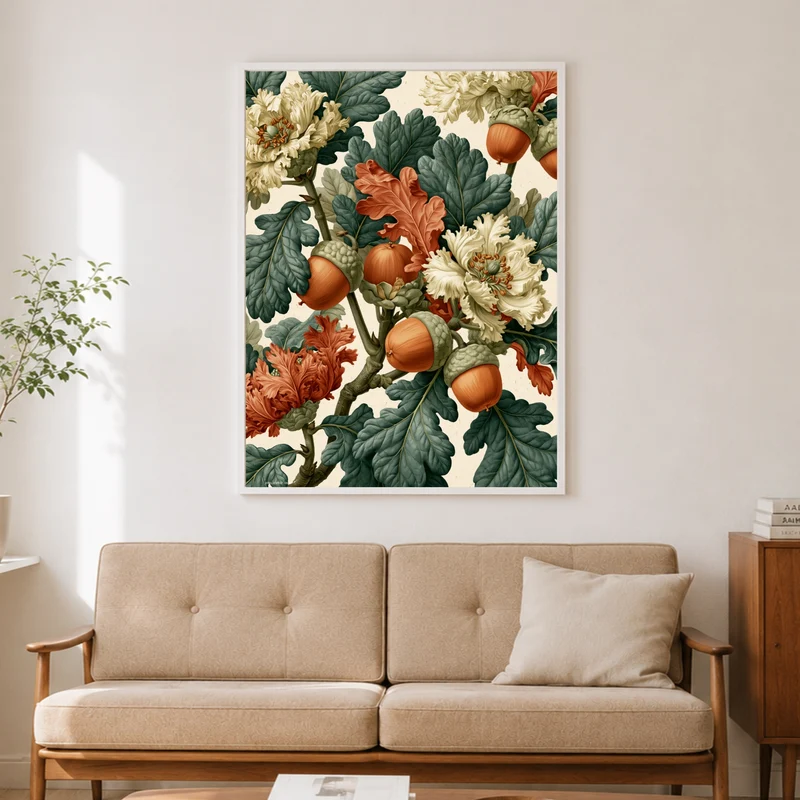 Eicheln und Blüten Retro Poster