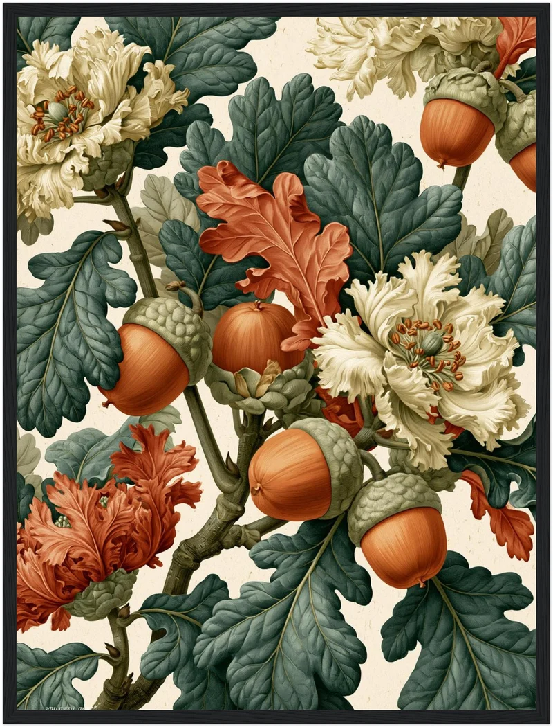 Eicheln und Blüten Retro Poster