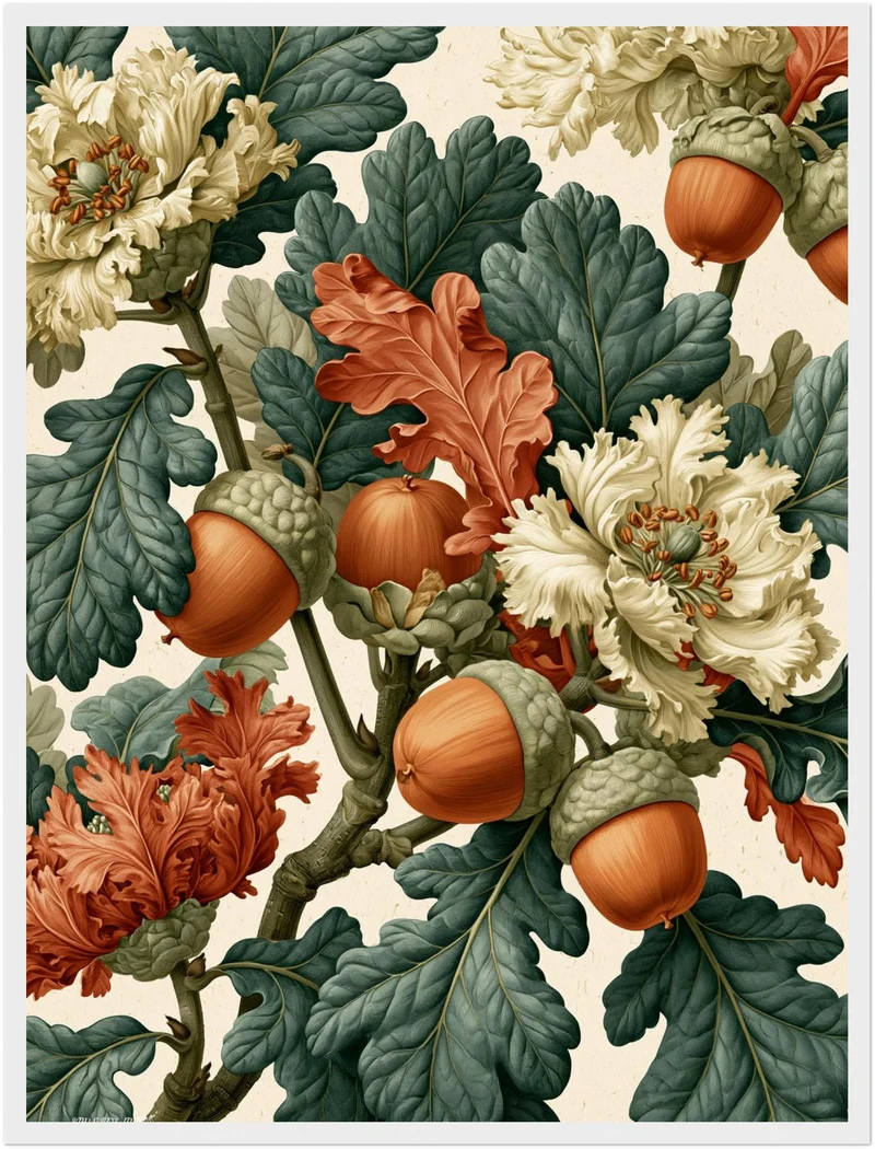 Eicheln und Blüten Retro Poster