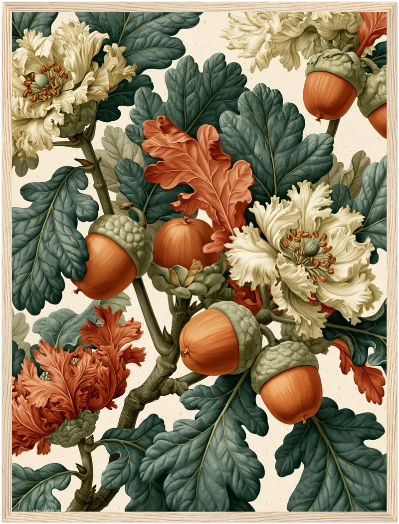 Eicheln und Blüten Retro Poster