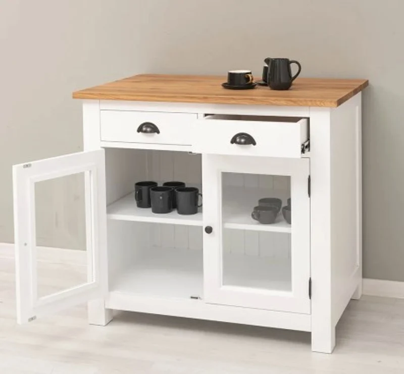 Casa Padrino Kommode im Landhausstil mit 2 Türen, 2 Schubladen und Eichenholzplatte, 100 x 65 x 90 cm