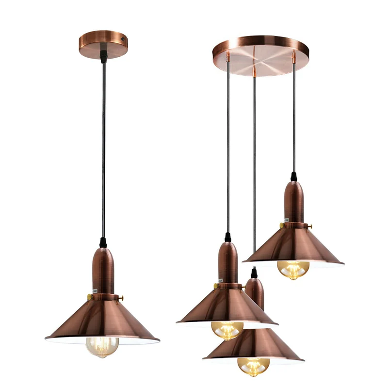 Industrielle Retro Kupfer Metallkegelform Schatten Innendecken Pendelleuchte Armatur~1614