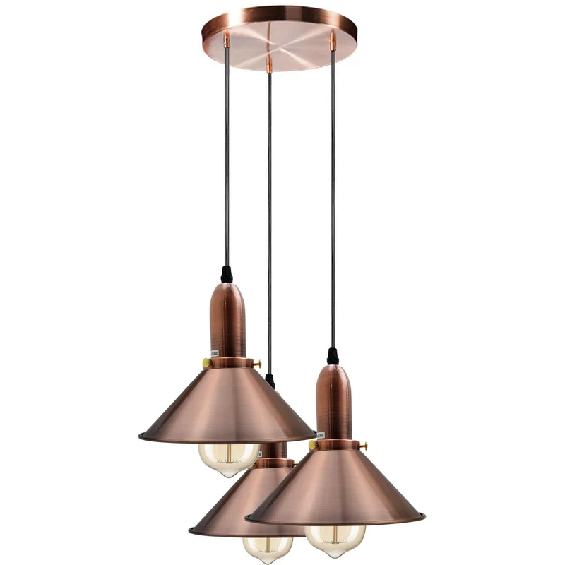 Industrielle Retro Kupfer Metallkegelform Schatten Innendecken Pendelleuchte Armatur~1614