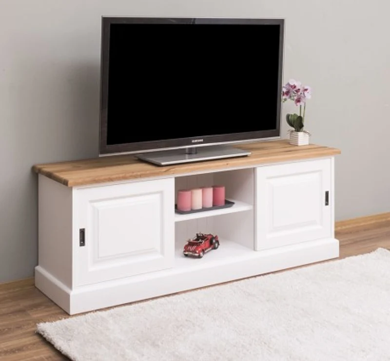 Casa Padrino TV Schrank im Landhausstil mit 2 Schiebetüren und Eichenholzplatte, 160 x 46 x 60 cm