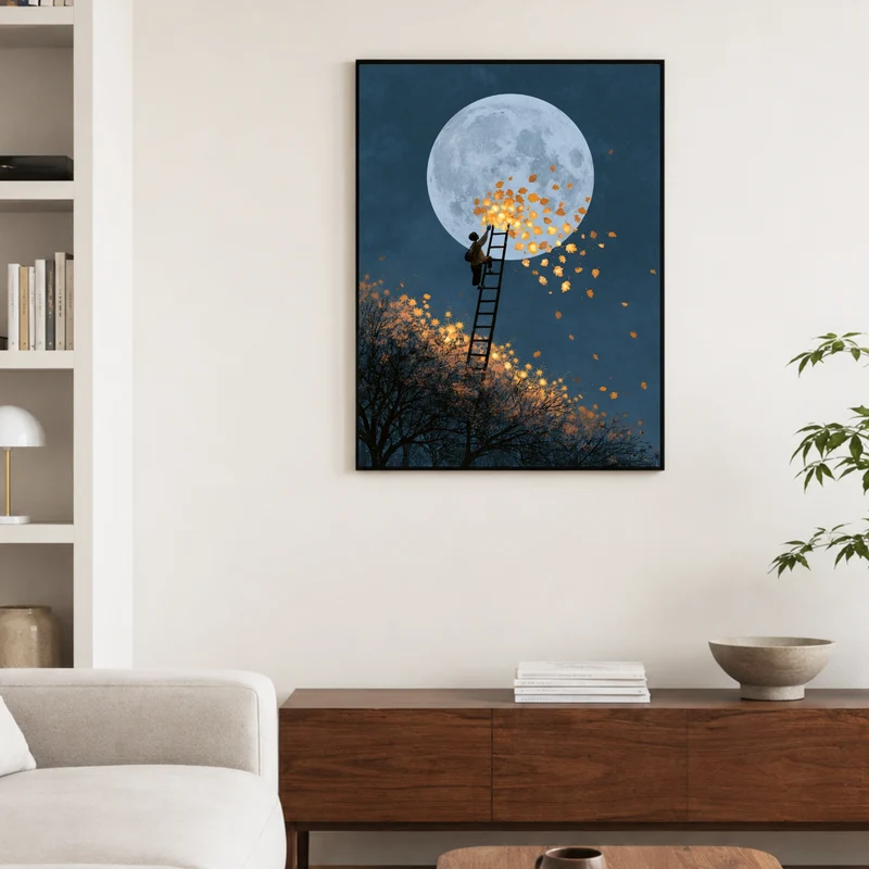 Mondleiter mit goldenen Blättern Poster