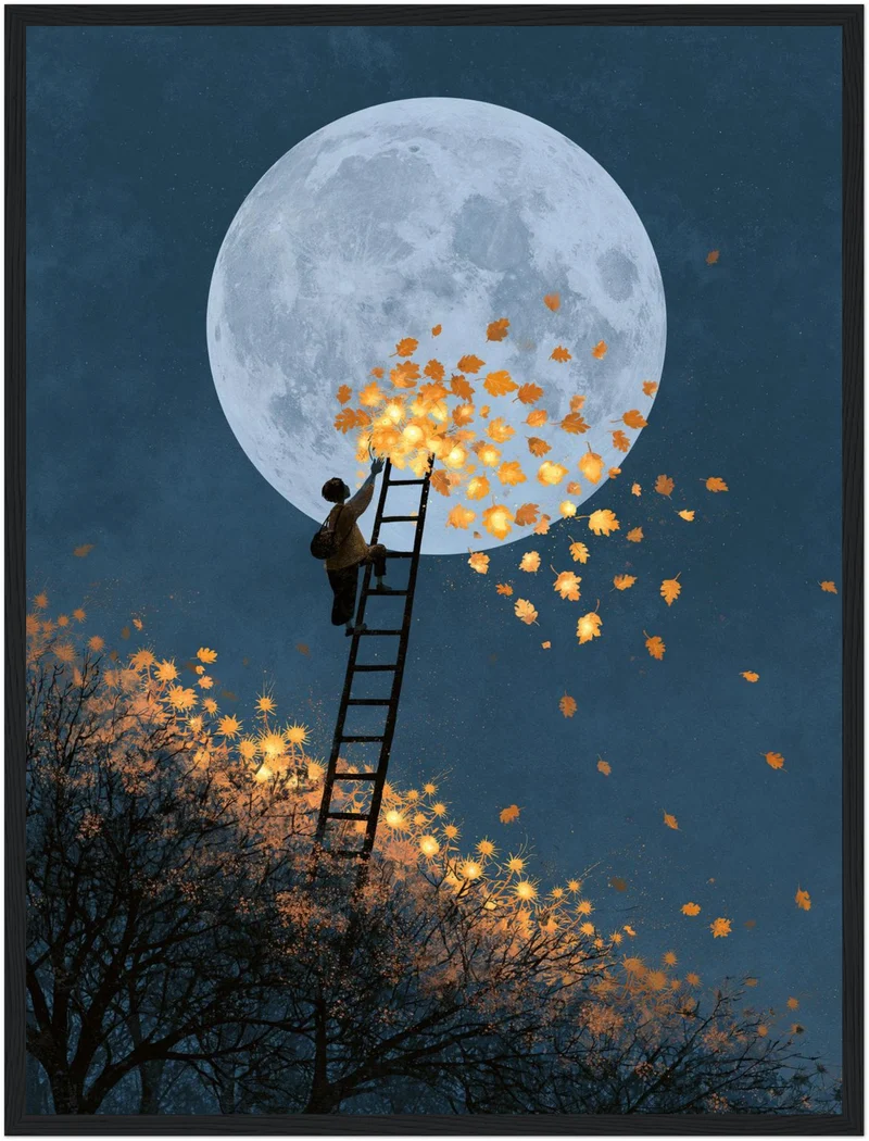 Mondleiter mit goldenen Blättern Poster