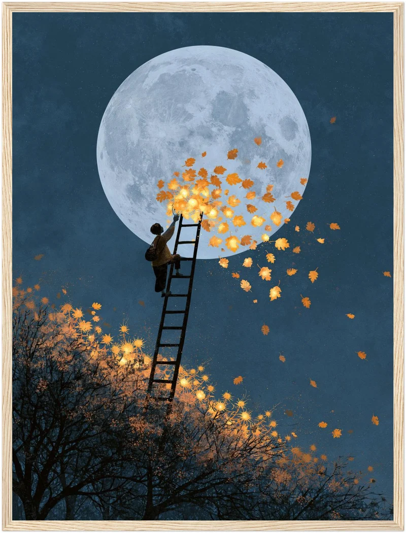 Mondleiter mit goldenen Blättern Poster