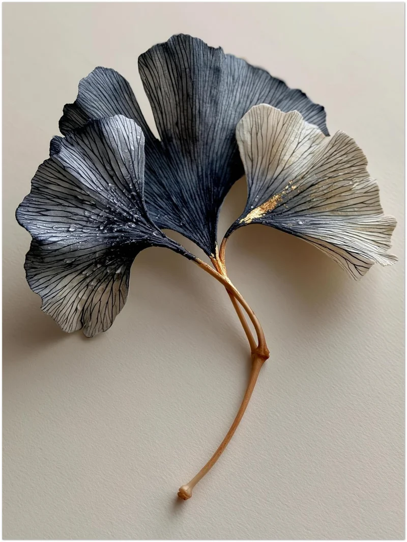 Ginkgo in Indigo und Gold Leinwand