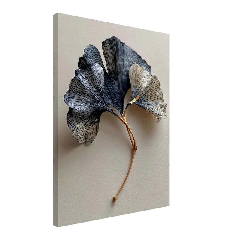 Ginkgo in Indigo und Gold Leinwand