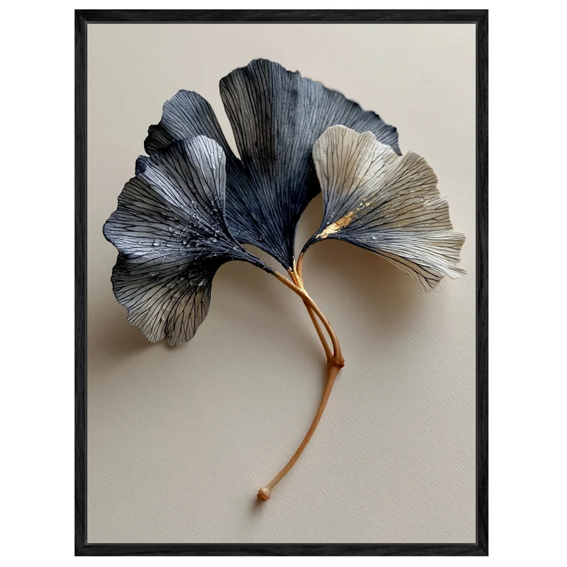 Ginkgo in Indigo und Gold Leinwand