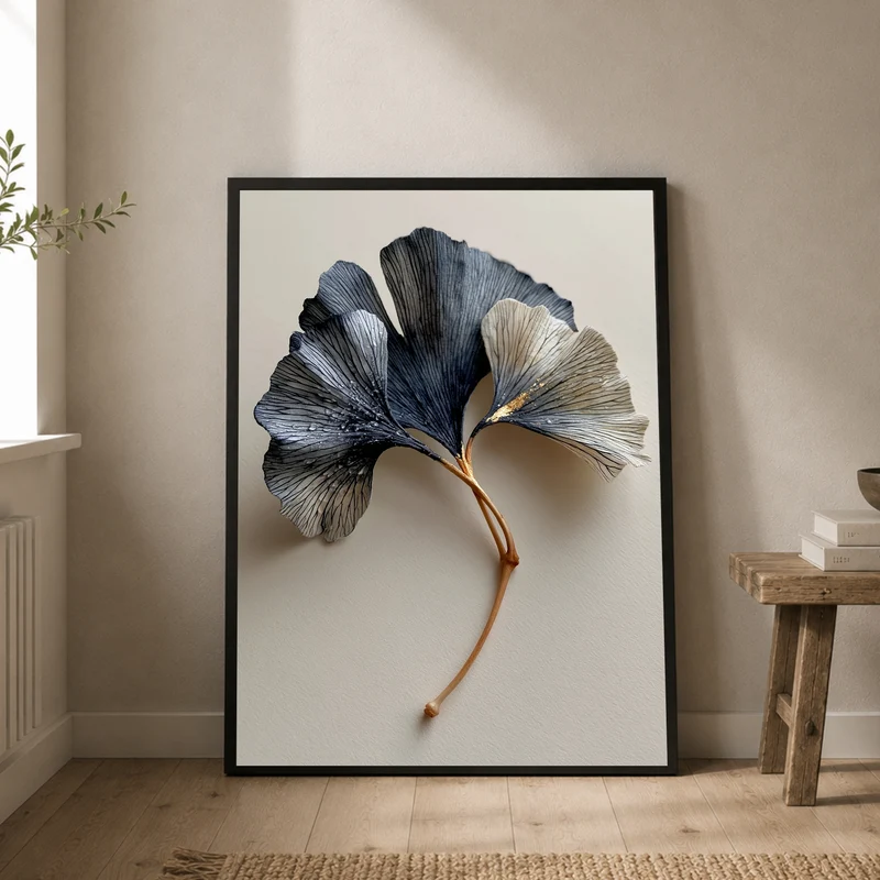 Ginkgo in Indigo und Gold Poster