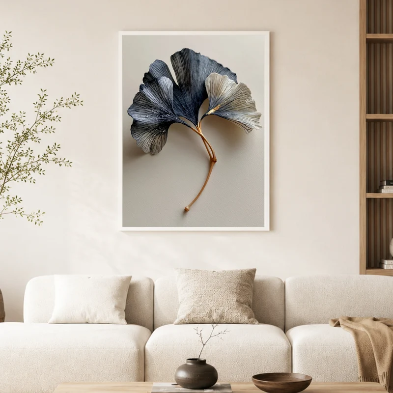 Ginkgo in Indigo und Gold Poster