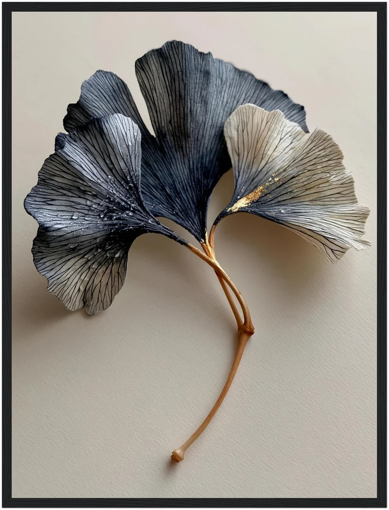 Ginkgo in Indigo und Gold Poster