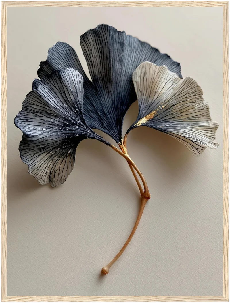 Ginkgo in Indigo und Gold Poster
