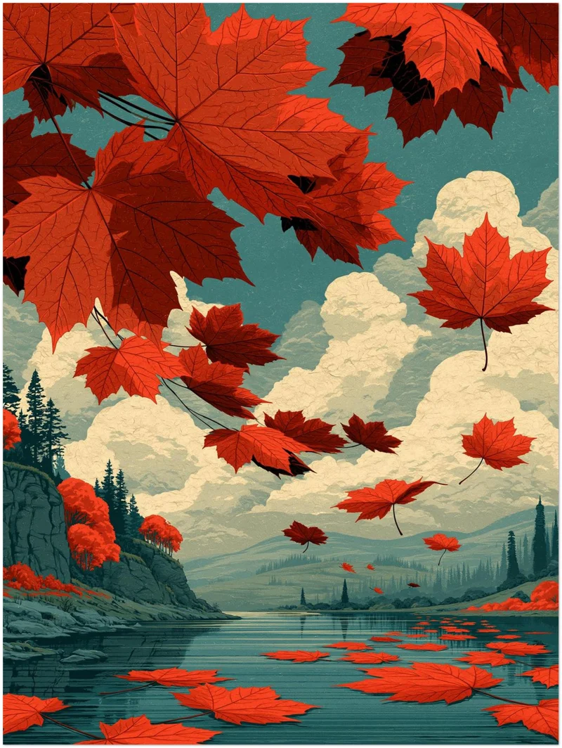 Rote Ahornblätter im Herbstwind Leinwand