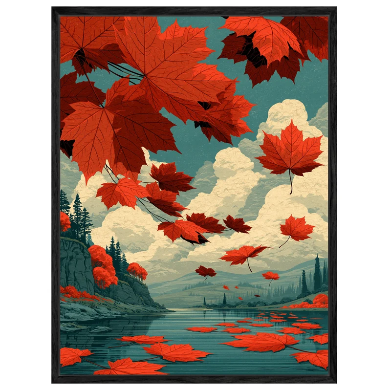 Rote Ahornblätter im Herbstwind Leinwand