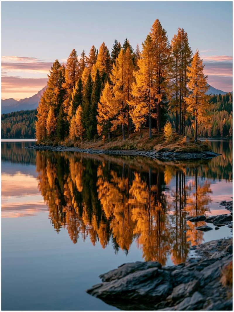 Goldener Lärchensee im Herbst Leinwand