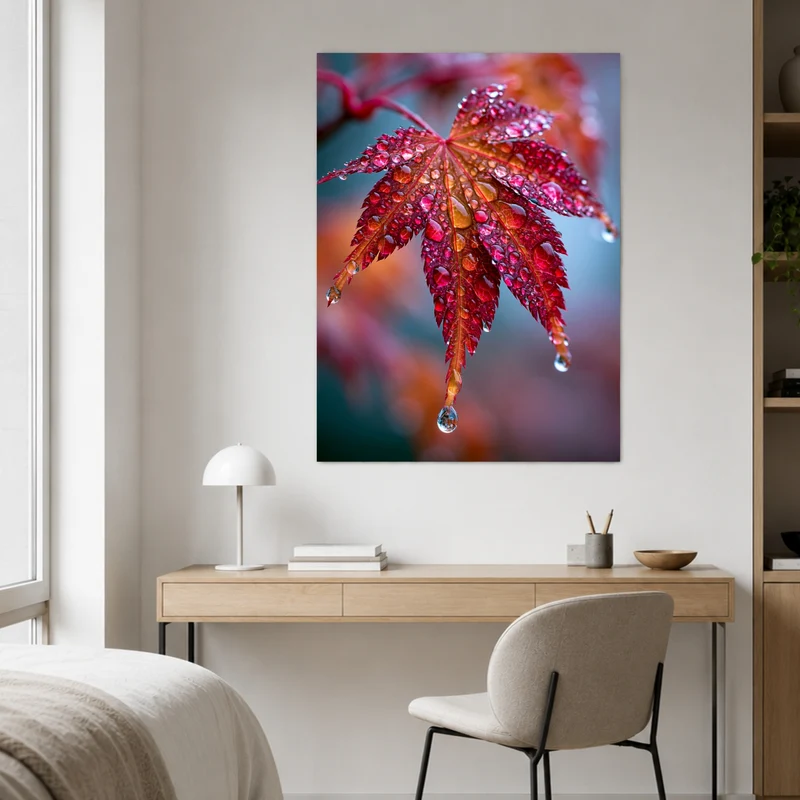Ahornblatt im Herbstregen Poster