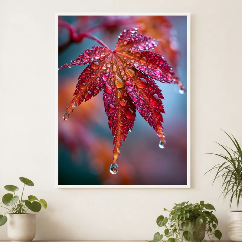 Ahornblatt im Herbstregen Poster