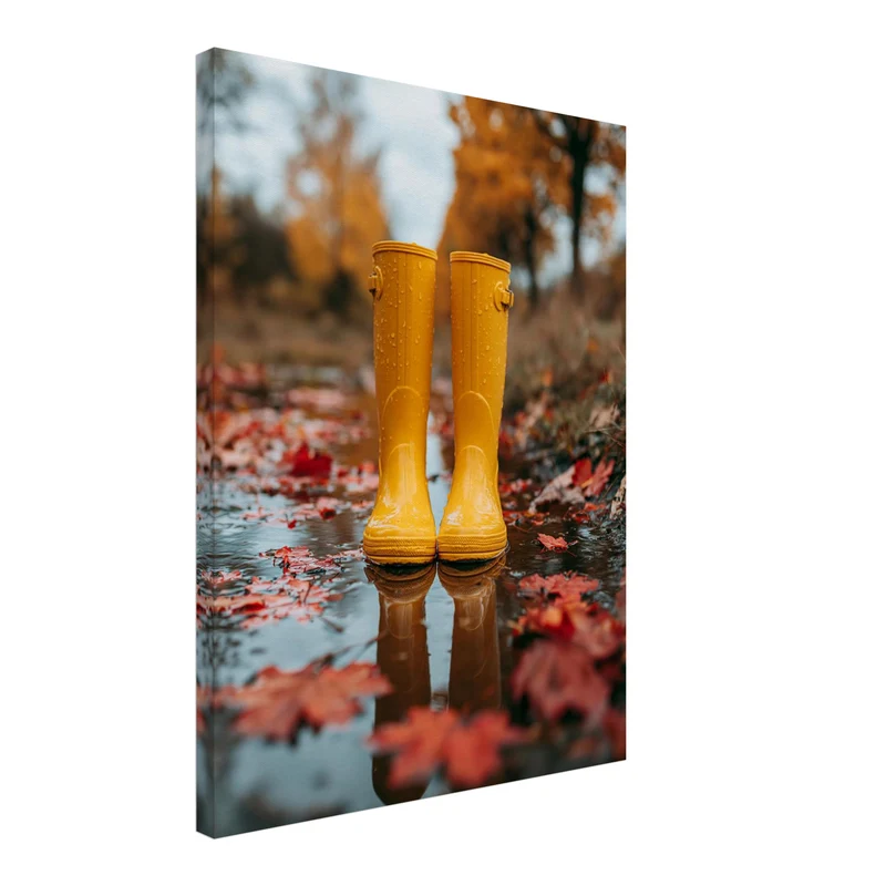 Gelbe Stiefel im Herbstregen Leinwand