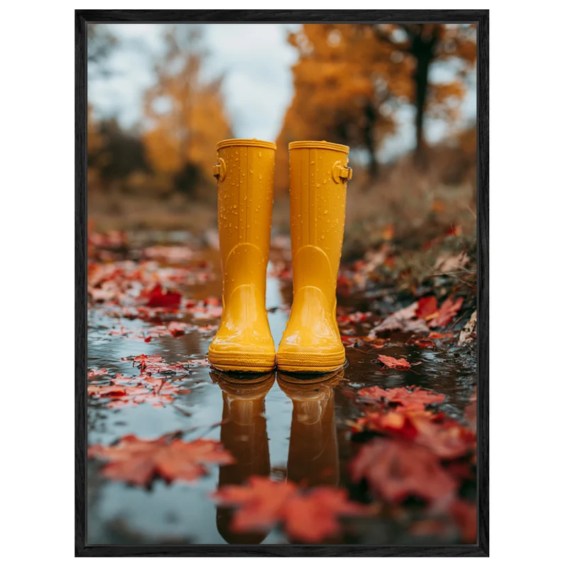 Gelbe Stiefel im Herbstregen Leinwand