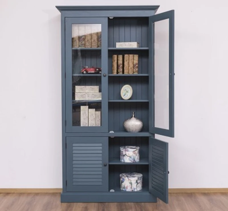 Casa Padrino Vitrine im Landhausstil mit 2 Glastüren, 110 x 39 x 210 cm
