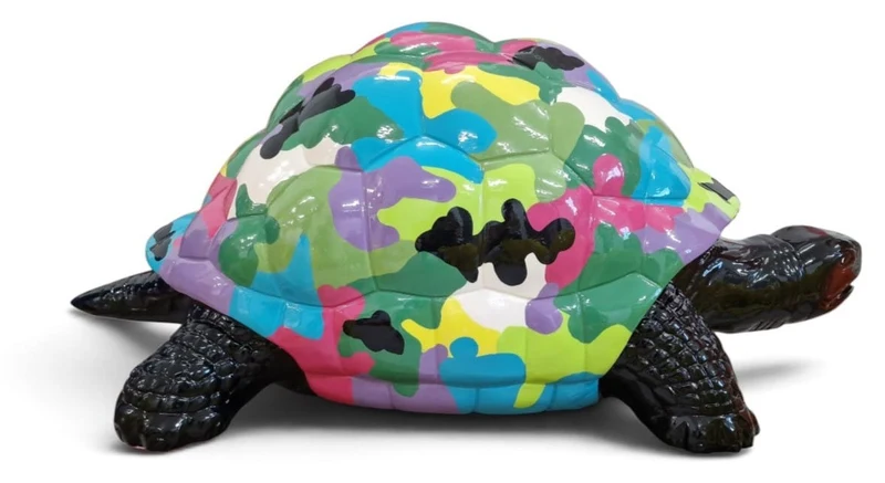 Casa Padrino Deko Skulptur Schildkröte Mehrfarbig / Schwarz 110 cm - Garten Deko Figur