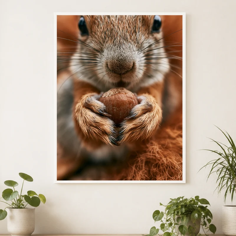 Eichhörnchen mit Haselnuss Poster