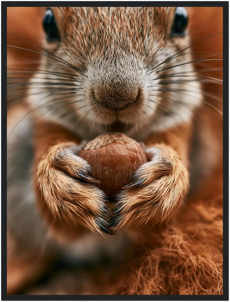 Eichhörnchen mit Haselnuss Poster