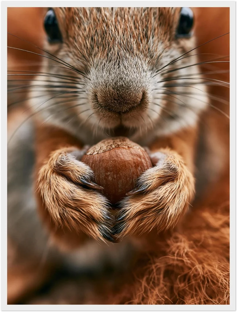Eichhörnchen mit Haselnuss Poster