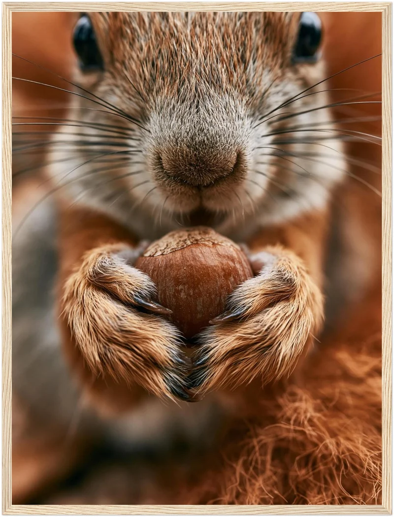 Eichhörnchen mit Haselnuss Poster