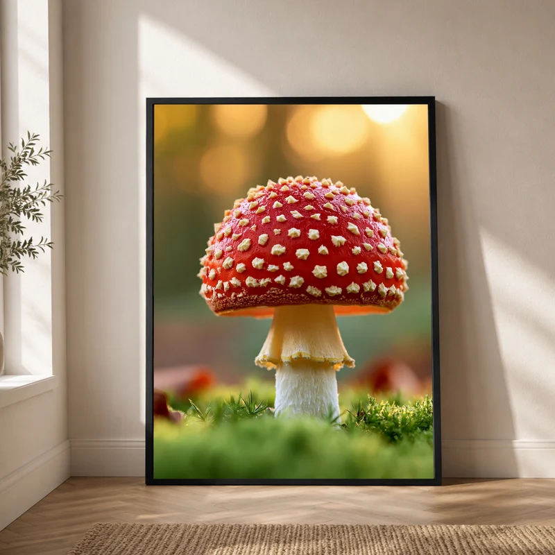 Roter Fliegenpilz im Moos Poster