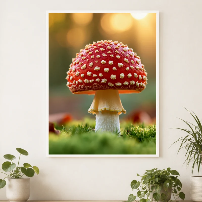 Roter Fliegenpilz im Moos Poster